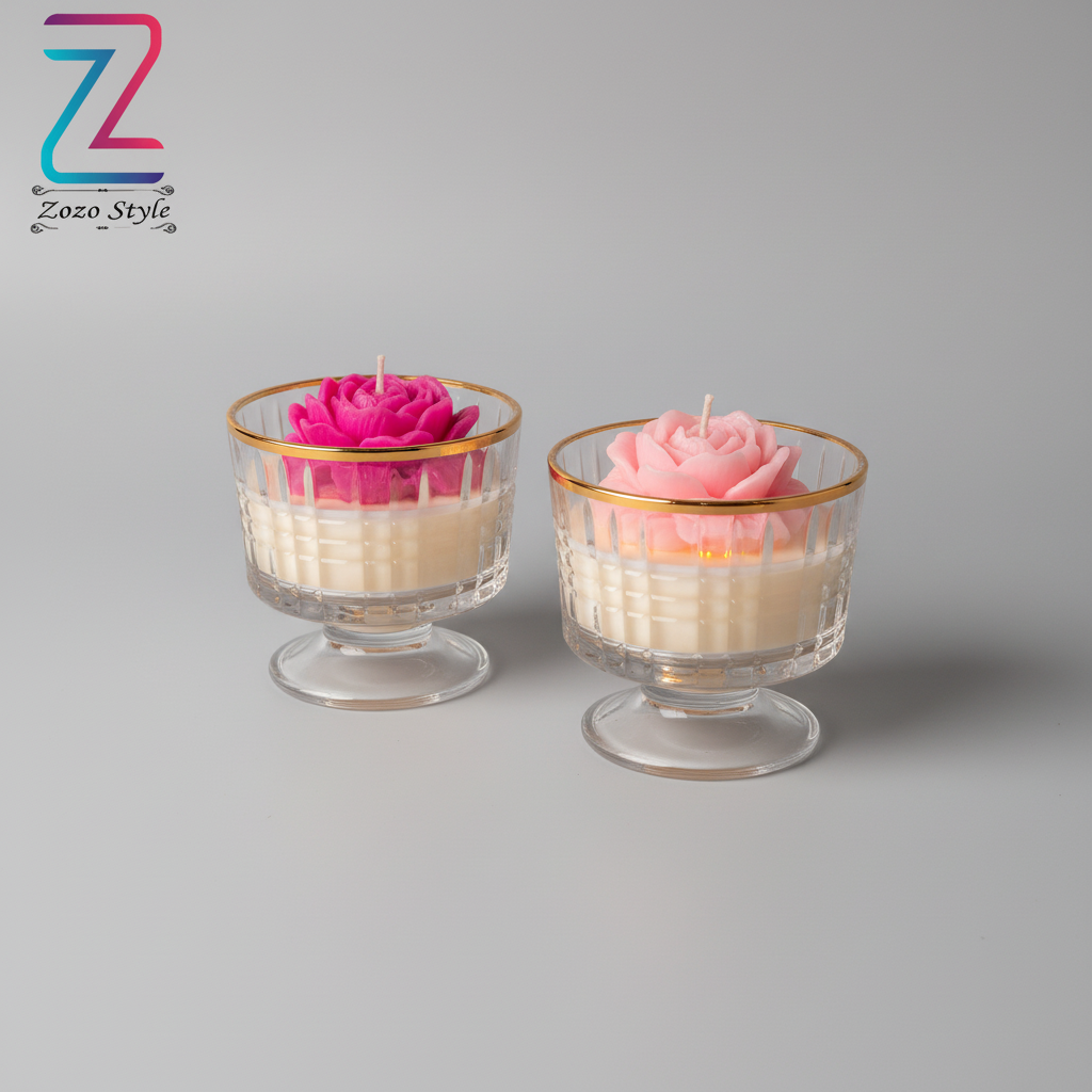 حاملات شموع زجاجية بورود - لوجو شفاف