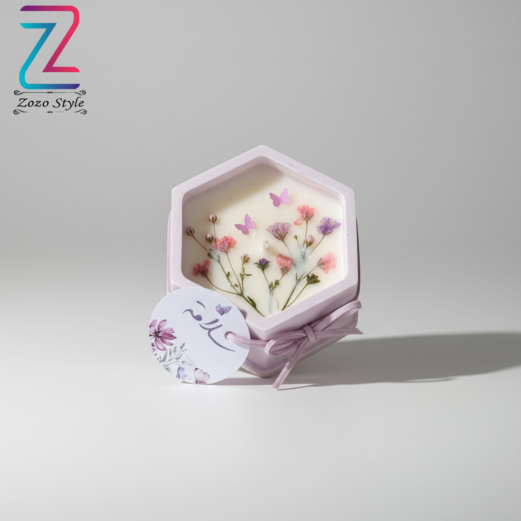 شمعة سداسية بالزهور المجففة