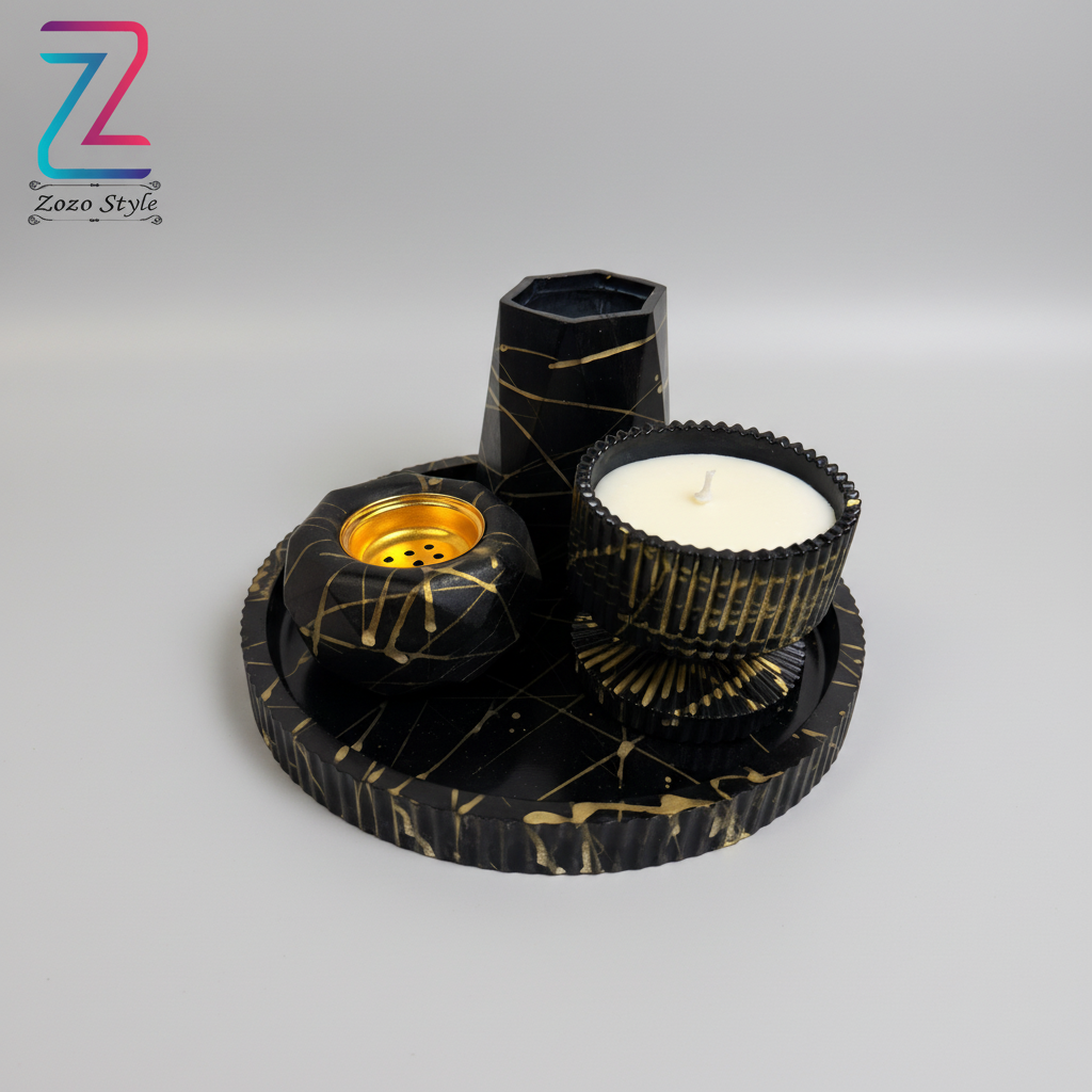 مجموعة بخور وشموع سوداء فاخرة - تصوير احترافي
