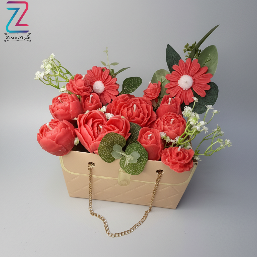 حقيبة شموع الورود المرجانية - مع لوجو