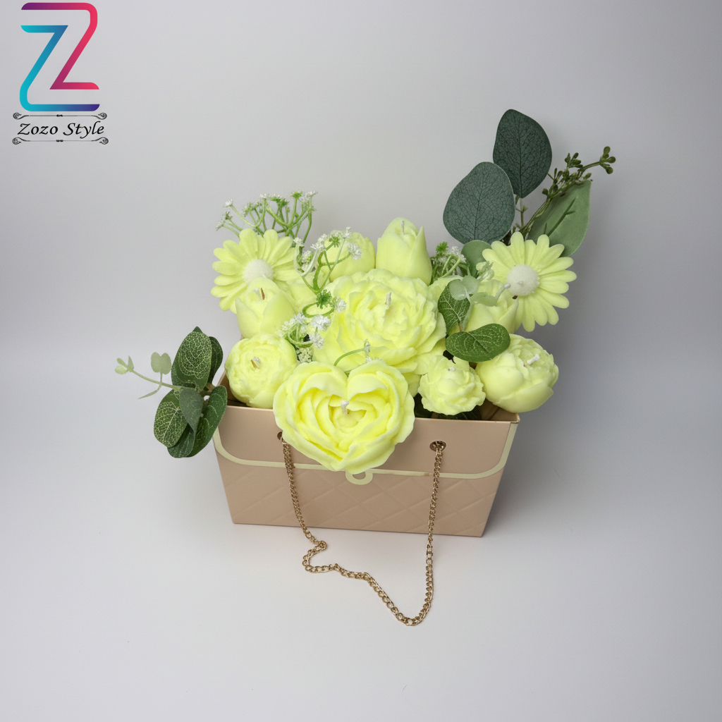 حقيبة شموع الورود الصفراء - مع لوجو