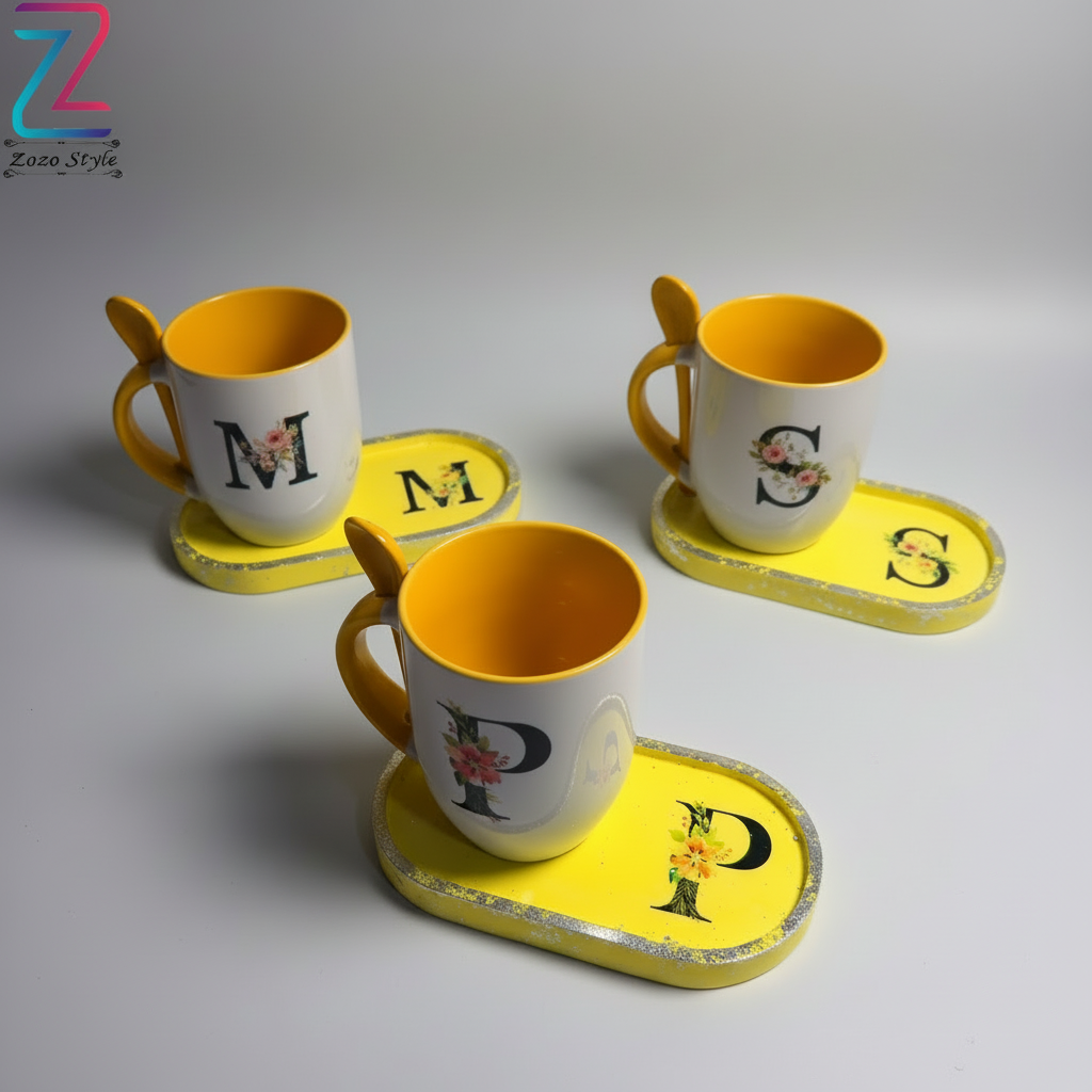 مجموعة أكواب صفراء - حروف متطابقة واضحة