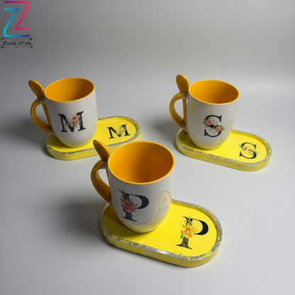 مجموعة أكواب صفراء - حروف متطابقة واضحة