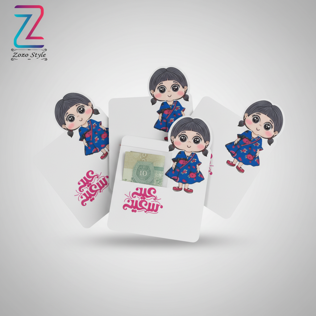 بطاقات العيدية مع الفتاة الكرتونية