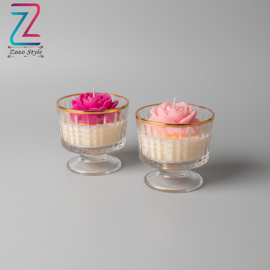 حاملات شموع زجاجية بورود - لوجو شفاف