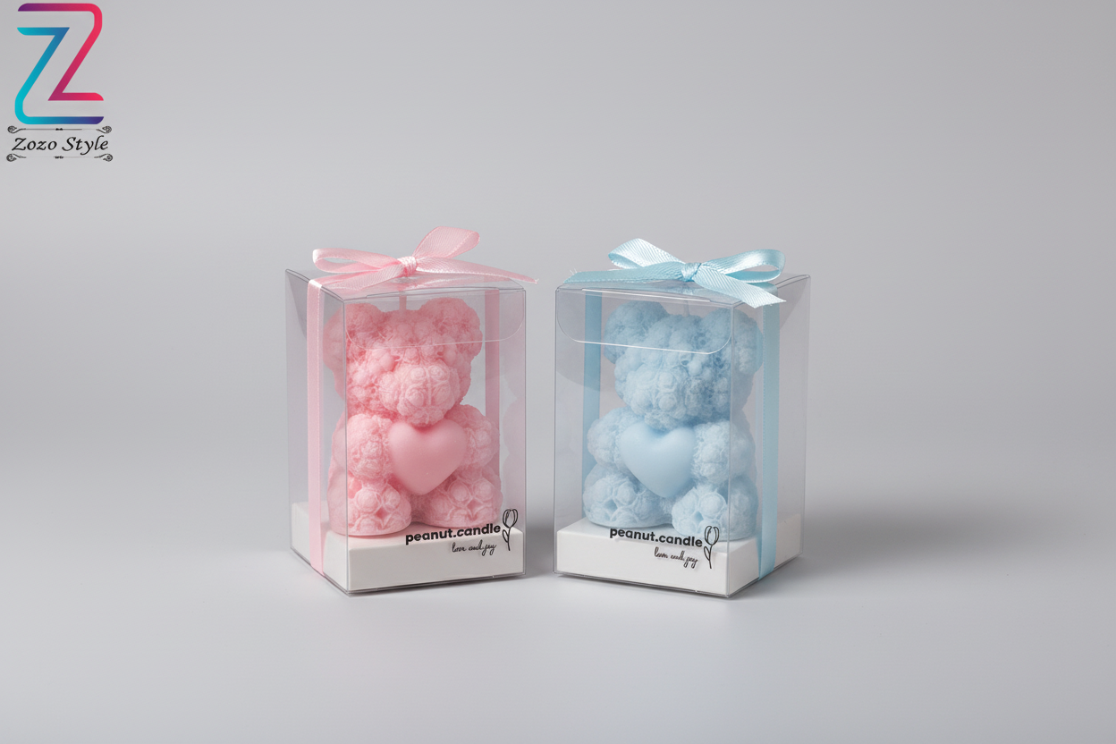 شمعتا الدببة - وردي وأزرق