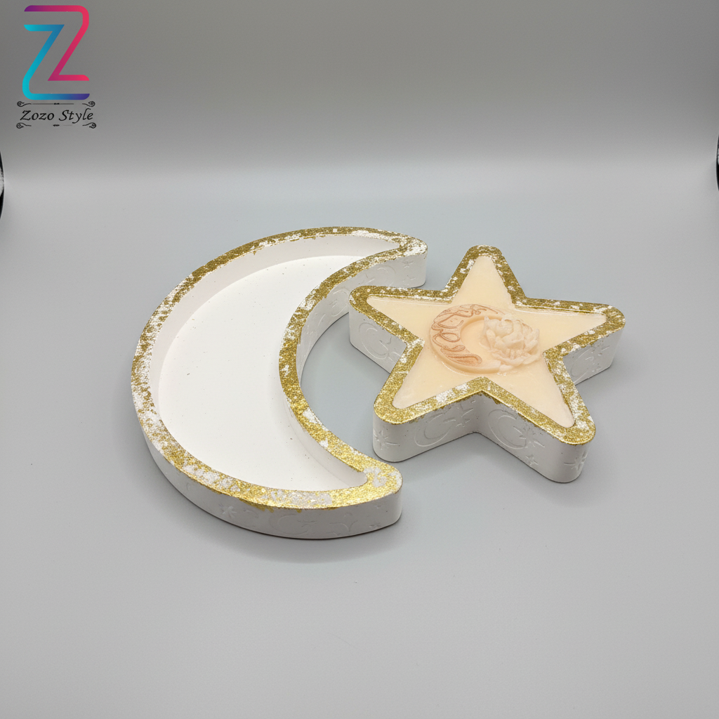 زينة القمر والنجمة بشمعة - ديكور رمضاني فاخر