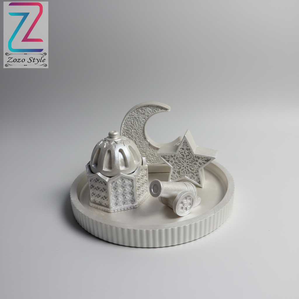 طقم رمضاني فضي فاخر - مبخرة وهلال ونجمة