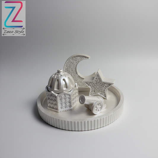 طقم رمضاني فضي فاخر - مبخرة وهلال ونجمة