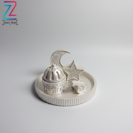 طقم رمضاني كونكريت فضي مع مبخرة - تصميم فاخر